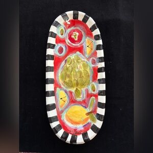 Handmade Ceramic Serving Tray  Artichoke &Lemons”Original Design 15”x5.5”